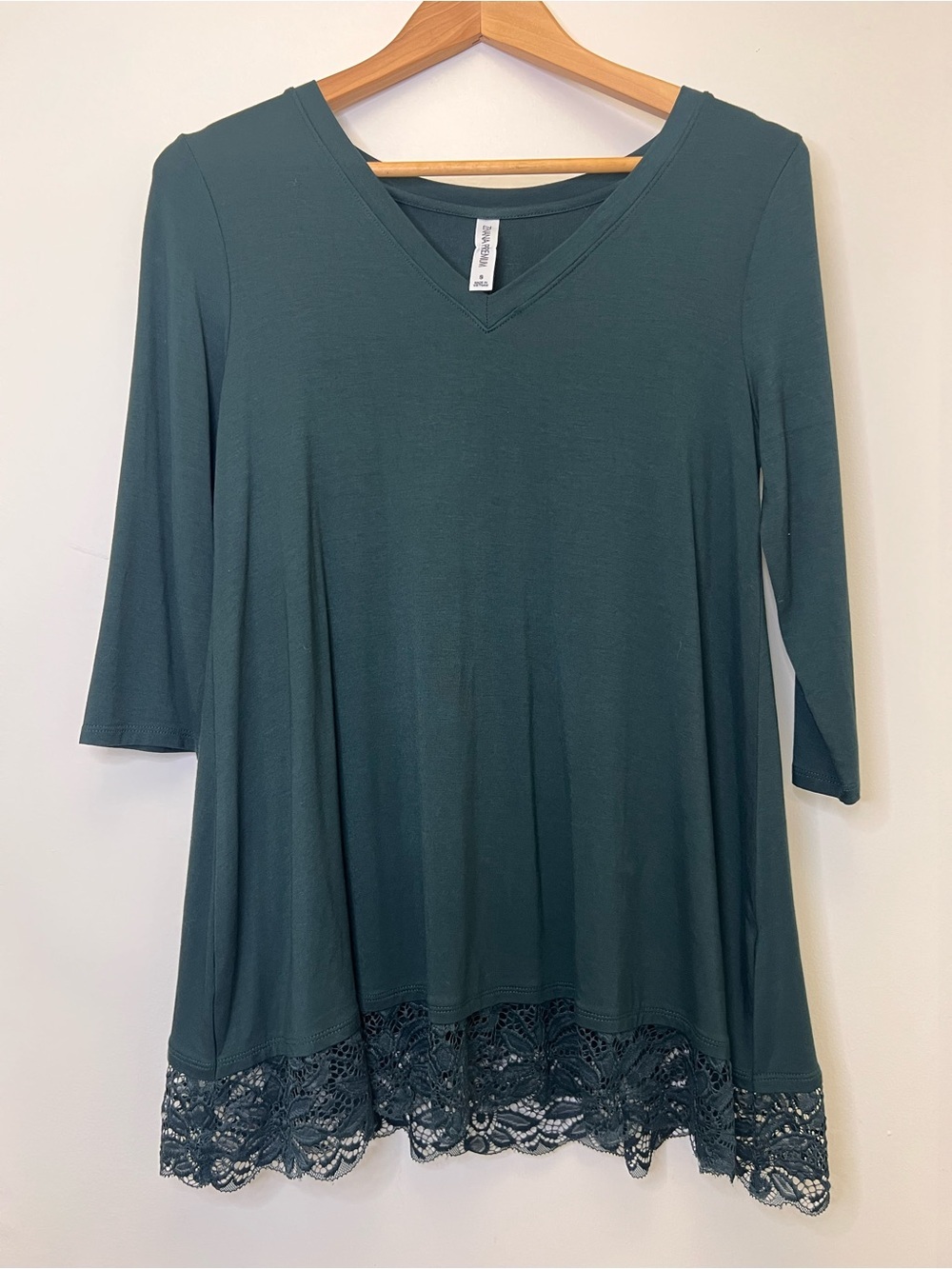 Zenana Premium Teal Lace Hem Tunic Top | Soft Stretch Boho Basic Small